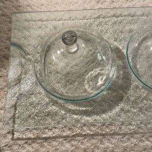 Glass Dome (3) Textured Glass Serving Tray Mint Condition